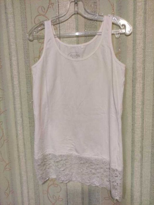 Майка білизняна жіноча довга натуральна бавовна з гіпюром, р.48-50/М