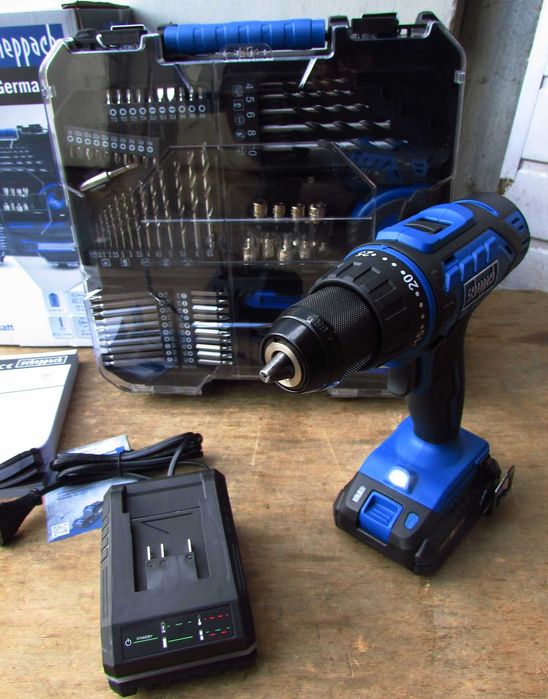 Шуруповерт акумуляторний з кейсом та інструментами Scheppach(Німеччина