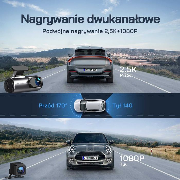 Kamera WOLFANG 4K do auta + karta 32GB, idealna na prezent