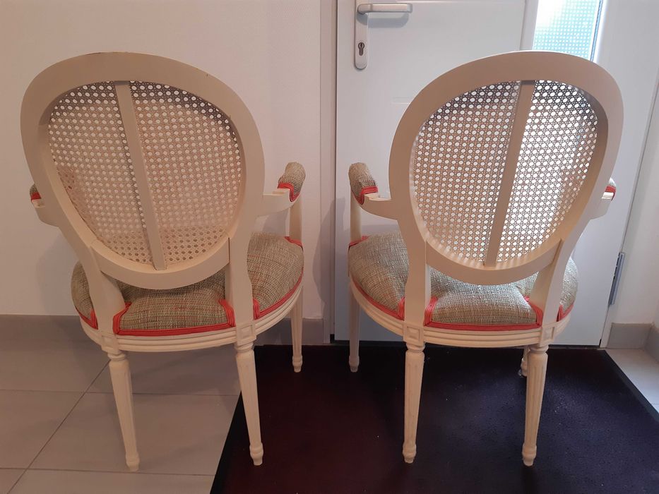 2 cadeiras assento tecido recosto cana