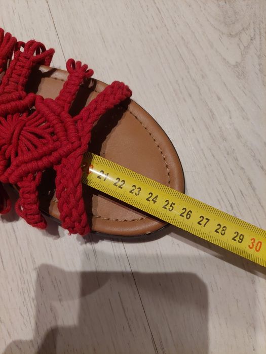 Czerwone Sandały Rzymianki /  Makrama / Rozmiar 38 / Boho