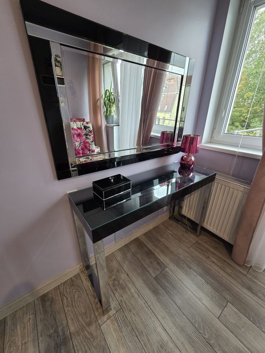 biurko/toaletka/ glamour + lustro + lampka + szkatułka – komplet
