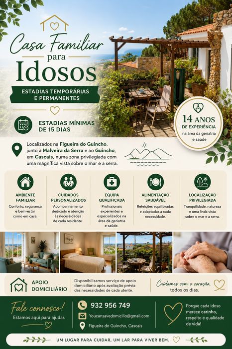 Apoio Domiciliário/Residencia familiar de apoio a idosos ou pessoas dependentes de forma definitiva  ou temporária.