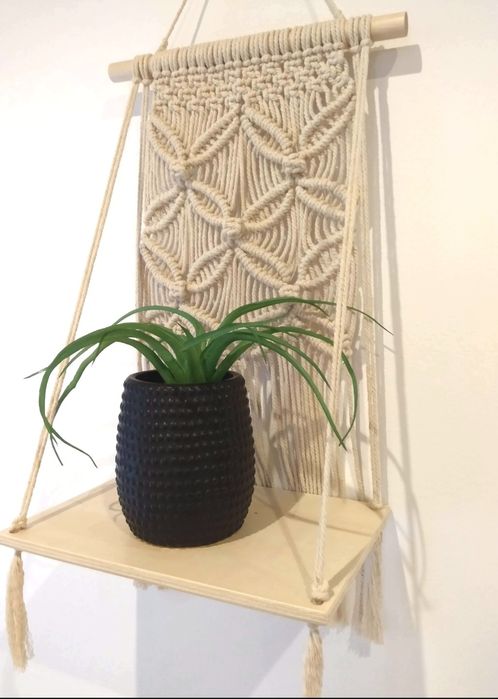 Painel macramé base madeira