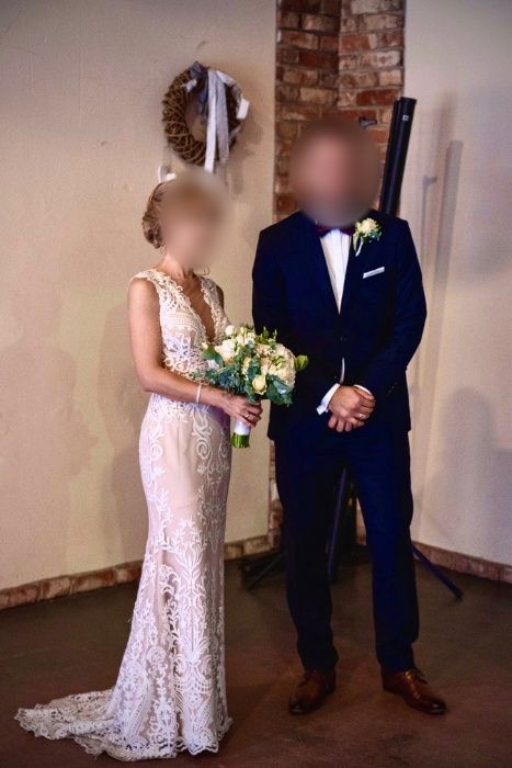 Suknia ślubna Boho koronka rybka rozm. 34/36