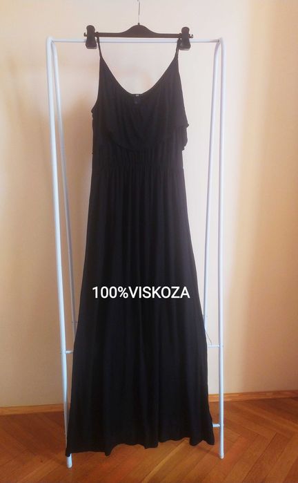 Czarna sukienka maxi na ramiączkach,100 % Wiskoza,H&M, rozmiar S/36