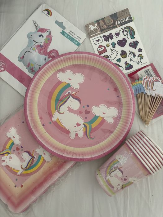 Diversos kits de festa (unicórnio, sereia, flamingo, limão, melancia,