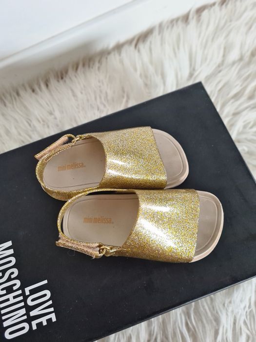 Mini Melissa 25 26 15cm sandały klapki dziecięce meliski gumowe złote