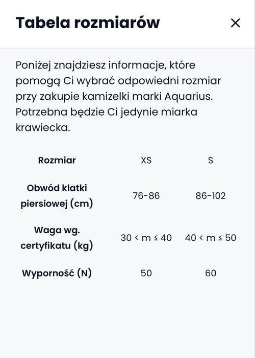 Kamizelka ratunkowa Aquarius rozm.XS