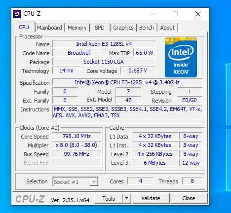 Intel Xeon E3-1285lv4 (I7-5775c) 3,8 ГГц, 6 Мб L3 Cache, 128Мб eDram