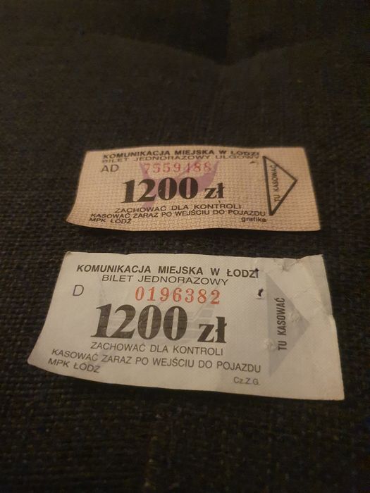 Bilety komunikacji miejskiej Łódź stare 2 szt