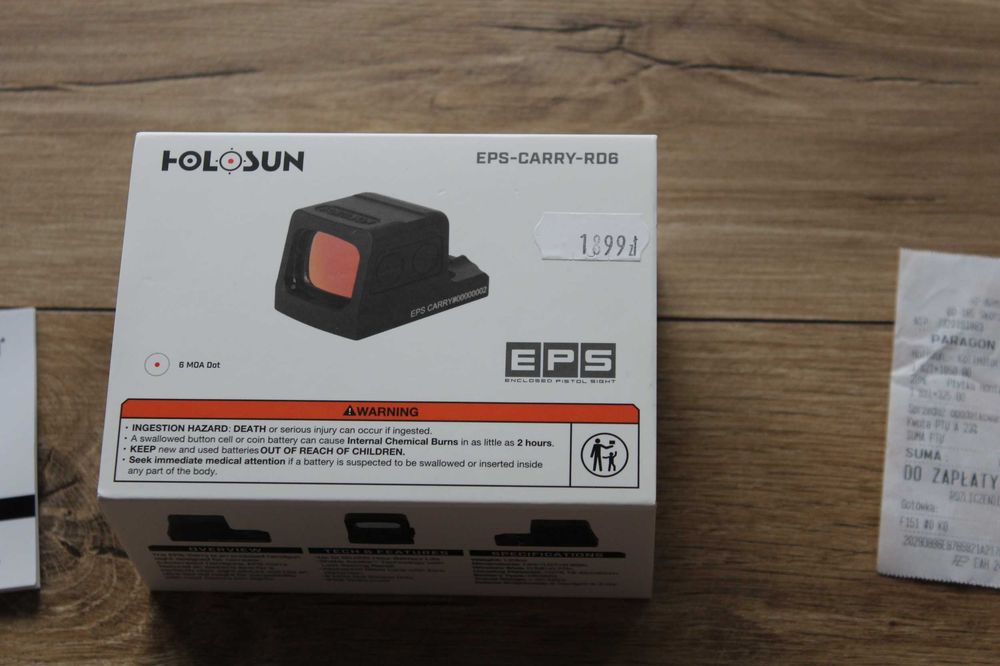 Kolimator Holosun EPS Carry RD6, 6 MOA Dot. Płytka pod kolimator 2BME do Glock 45,Idealny.