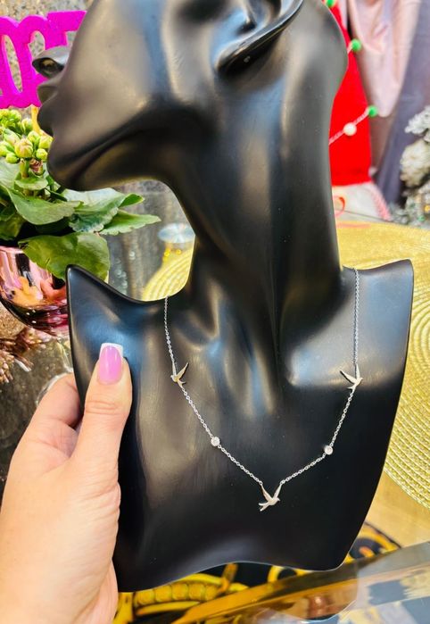 Srebrny naszyjnik cyrkonie stal chirurgiczna nierdzewna