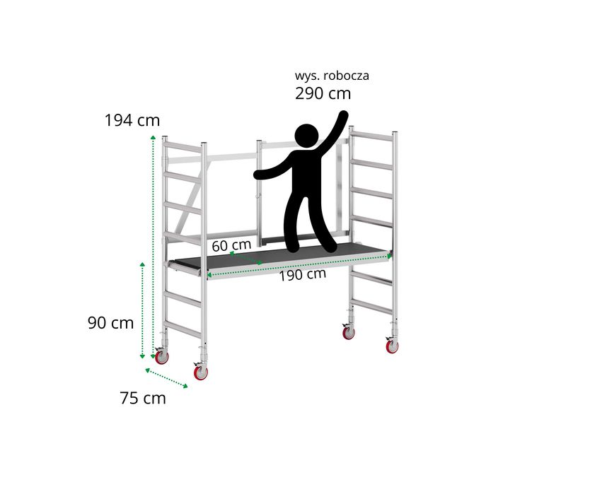 Rusztowanie Aluminiowe AKSO 0,75x1,90m Wysokość Robocza 3m Dystrybutor