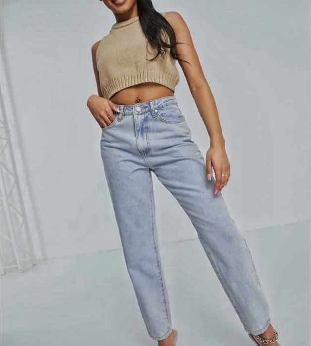 блакитні мом джинси з високою талією Missguided Petite Riot