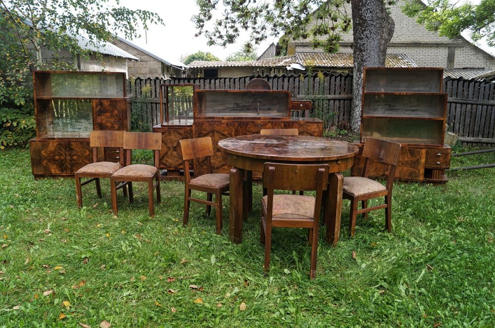Jadalnia Art Deco Bufet Witryna Stół Krzesła Unikatowy Duży Komplet