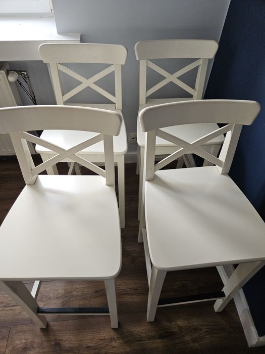 Krzesła barowe IKEA INGOLF – białe, zestaw 4 sztuk
