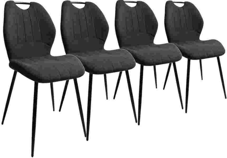 Zestaw 4 szt krzeseł szarych nogi metal z rączką