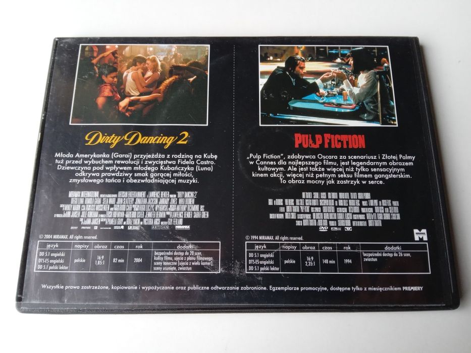 2 płyty DVD: Pulp fiction | Dirty dancing 2