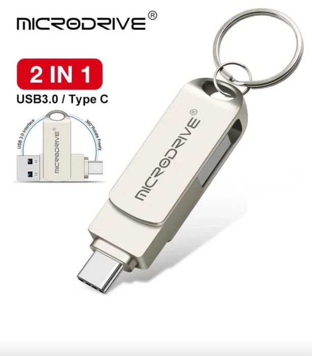 Флешка металева Microdrive 2в1  для type c 64 GB Silver
