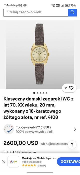 IWC, damski zegarek, złoto 18k.