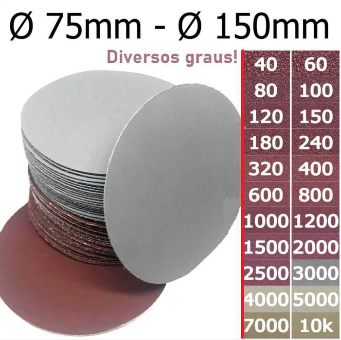 Packs 10 ou 50 uni lixa velcro de Ø75 até 225... de grau 40 até 10000