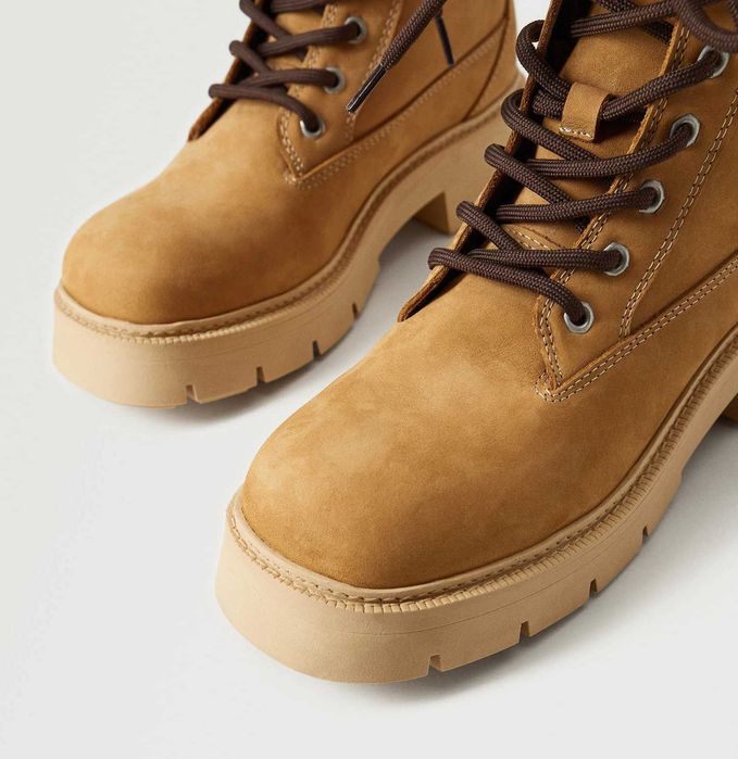 MANGO trekkingowe boots karmel NOWE 100% skóra naturalna 37