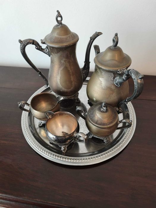 Serviço de Chá e Café Leonard Silver Plate Vintage + Tabuleiro