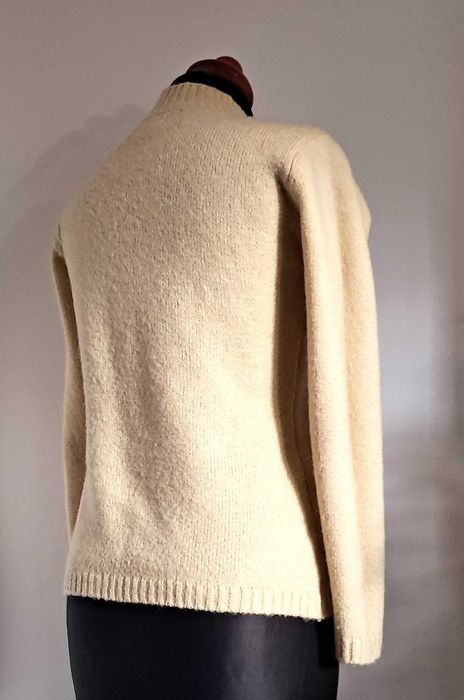 Bawełniany kremowy sweter flokowane kwiaty vintage fairy cotton S/M