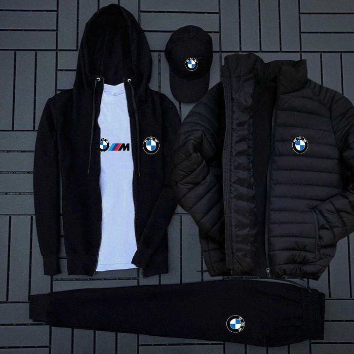BMW костюм, футболка, кепка, куртка комплект 5в1 БМВ кофта фліс сірий