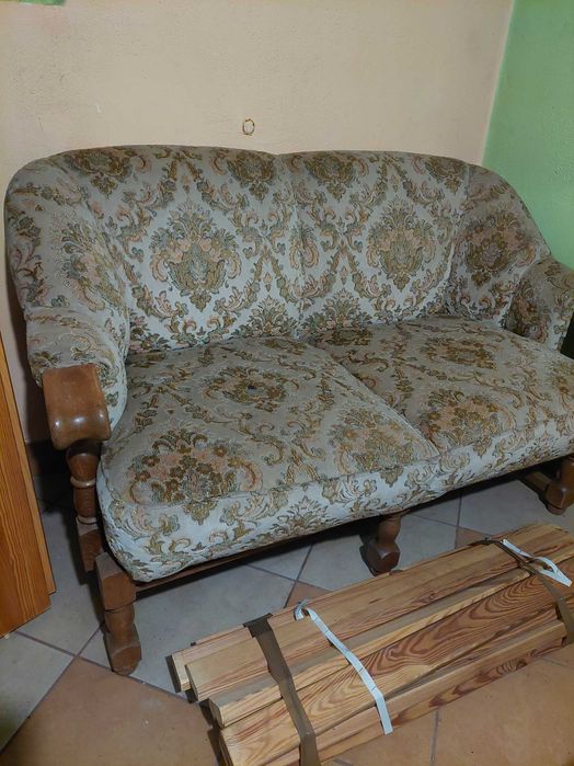 Sofa i fotel drewniany zestaw