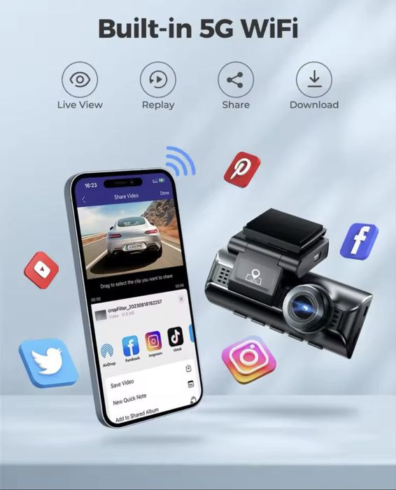 Відеореєстратор 4K AZDOME M550 Pro Wi-Fi + задня камера + 64Gb карта