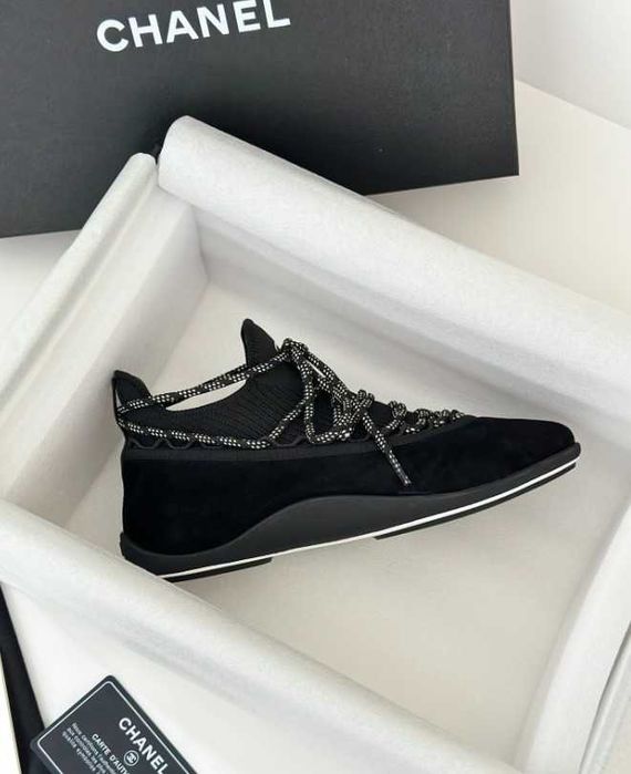 Ekskluzywne Czarne Sneakersy Skórzane Chanel 35-40