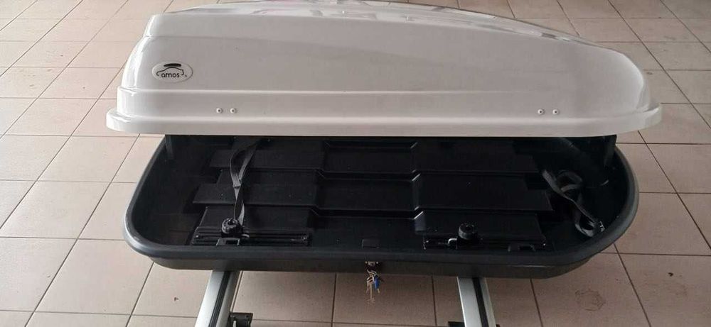 Автобокс Amos(Польща) 400 л + алюмінієві поперечини  (на плоский дах)