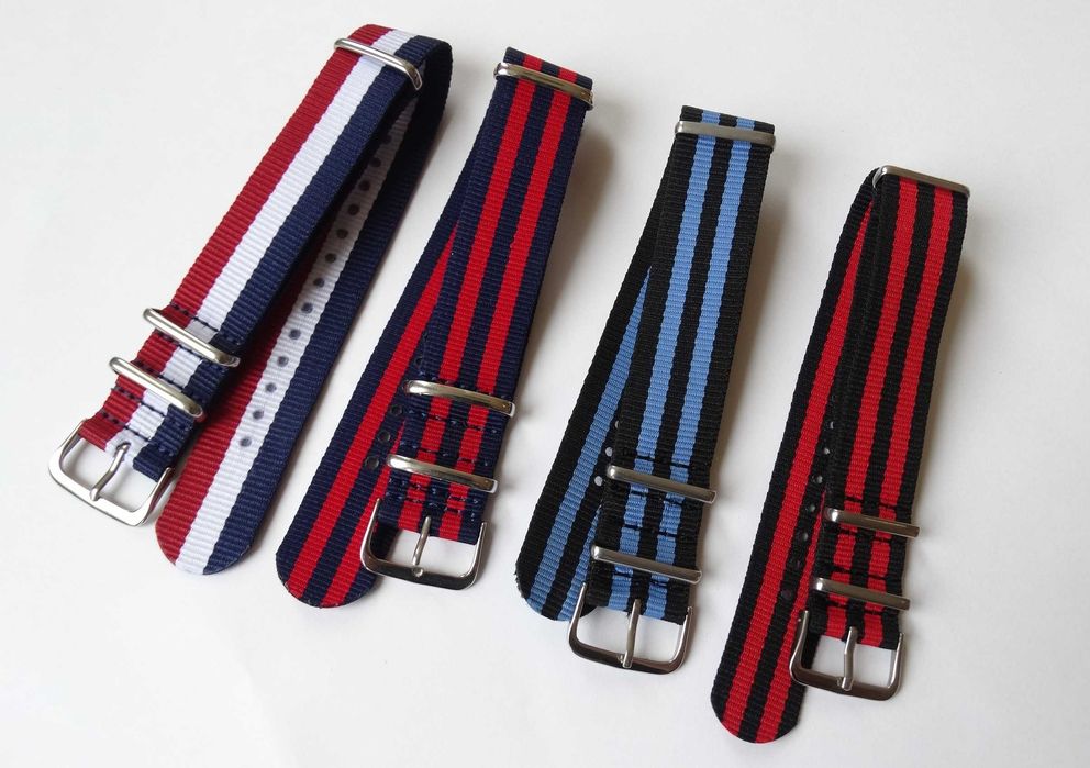 Paski NATO nylonowe do zegarka 18mm 20mm 22mm pepsi granatowo-czerwone