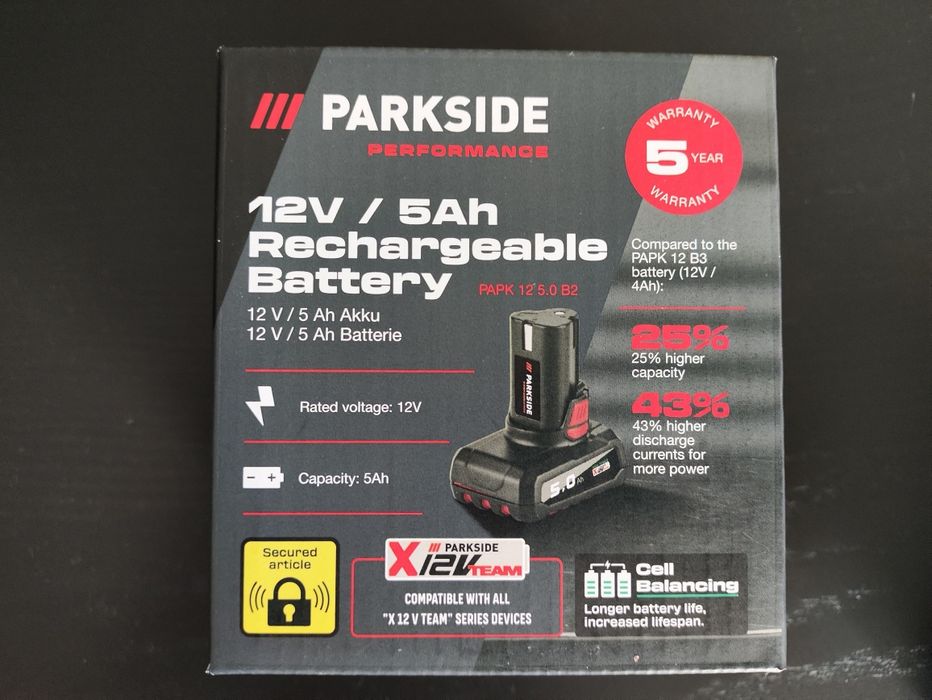 2 Akumulatory Parkside Performance Performance 12v 5Ah, 2,5Ah