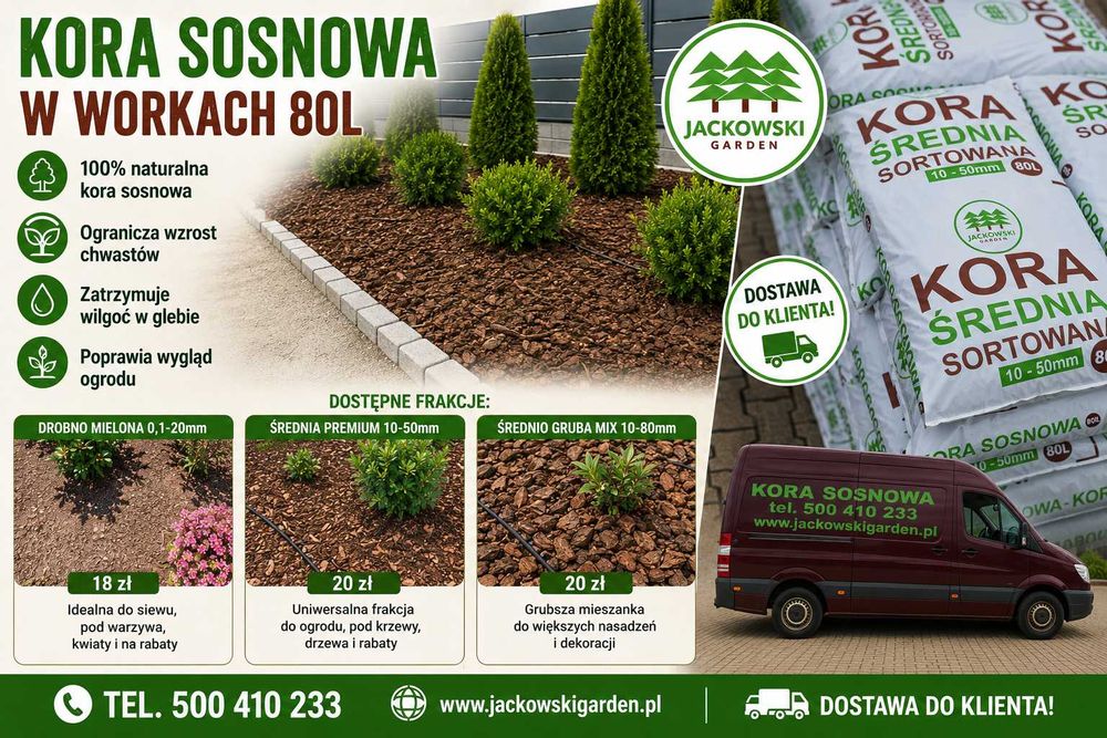 Kora Sosnowa Workowana 80L Sortowana Kompostowana Ogrodowa Ziemia Torf