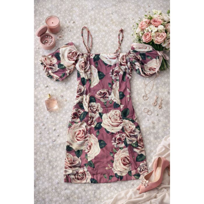 Satynowa nowa sukienka 38 w kwiaty rozowa Hiszpanka