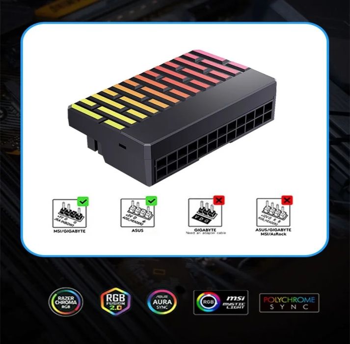 Adapter 24 pin ATX zasilanie płyty głównej ARGB 90°