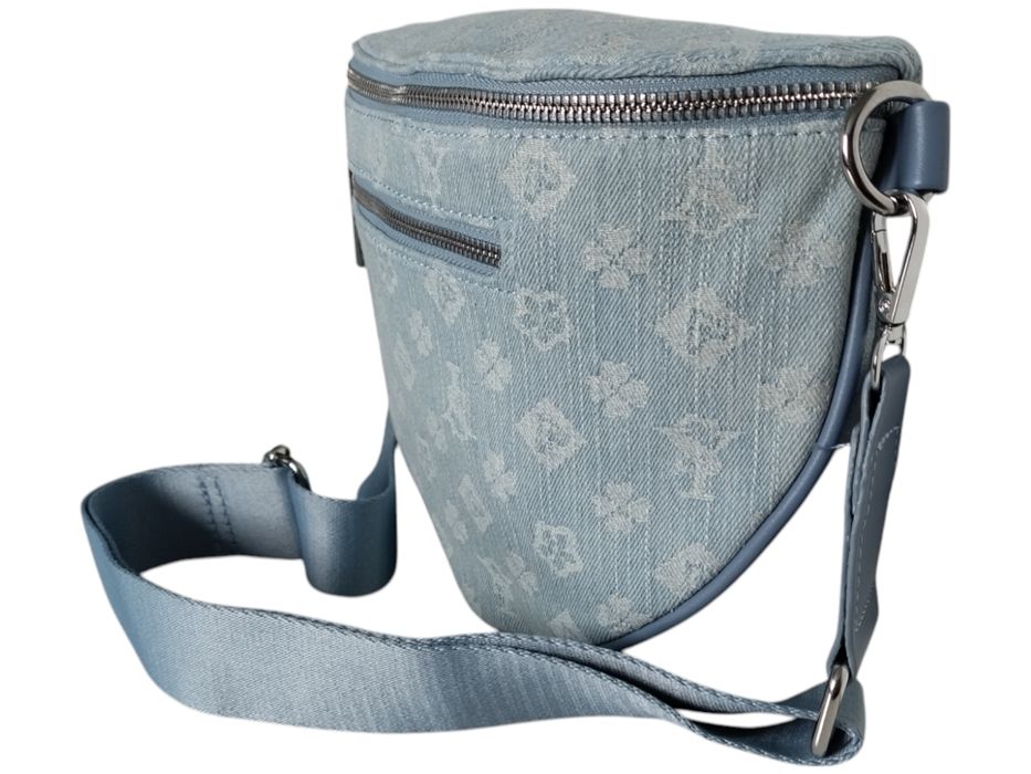 Niebieska Torebka Damska Saszetka z Geometrycznym Wzorem