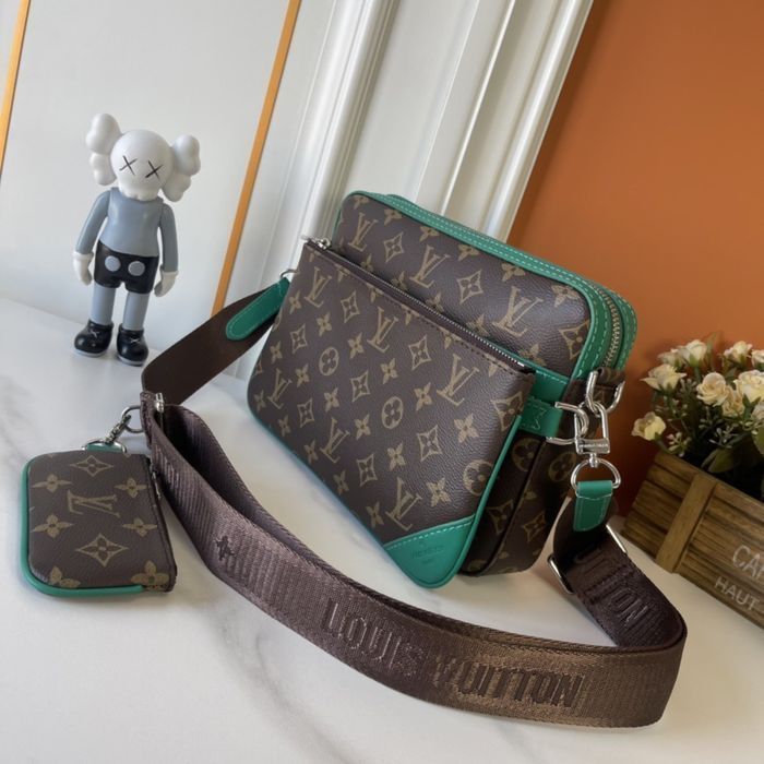 Louis Vuitton trio messenger сумка кожаная коричневая с зеленым
