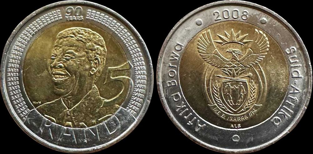 5 Rand - 2008 - África do Sul - Nascimento de Nelson Mandela