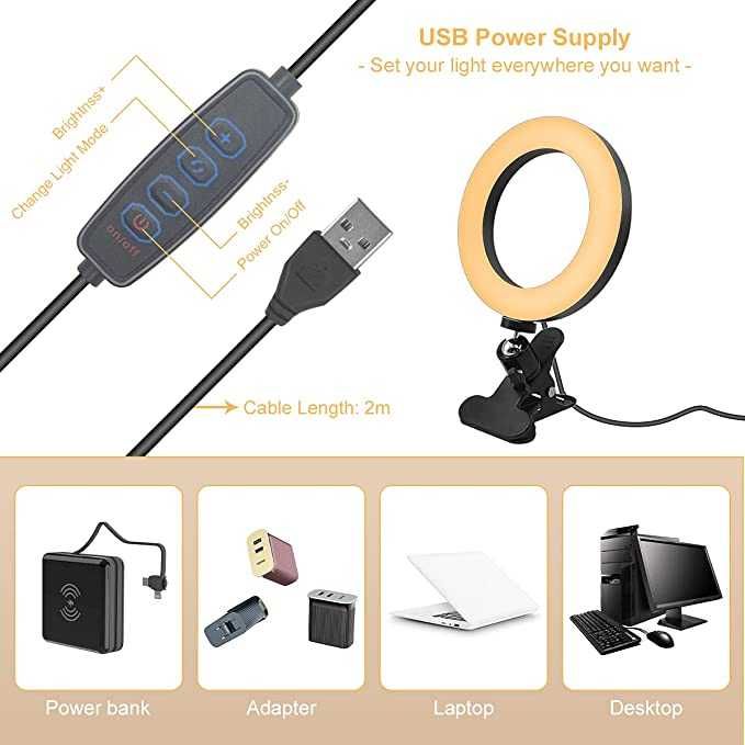 Anel de luz LED, luz para videoconferência