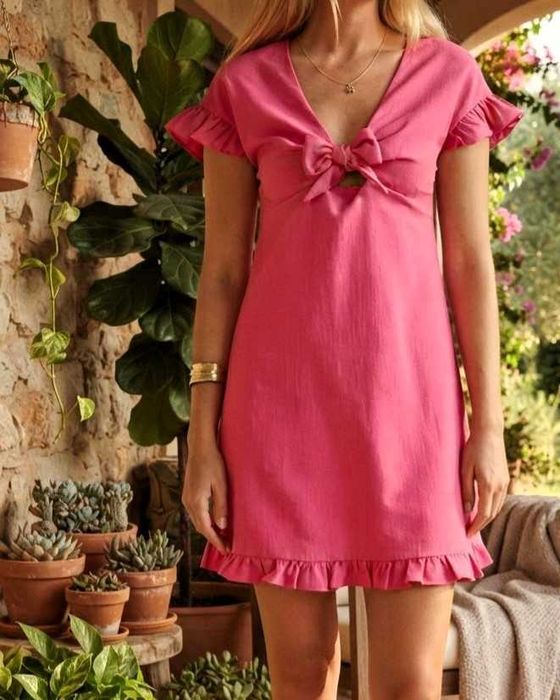 Vestido Trapézio / Curto Rosa com Pormenores Molly Bracken (Tam. M | Novo c/ Etiqueta)