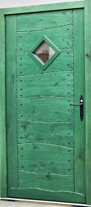 Drzwi DŁUGOSZ drewniane zewnętrzne wejściowe góralskie dębowe GOTOWE
