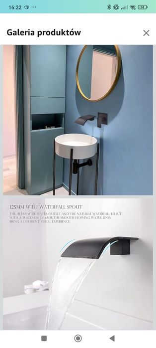 Naścienny kran wodospadowy, bateria ścienna podtynkowa czarna