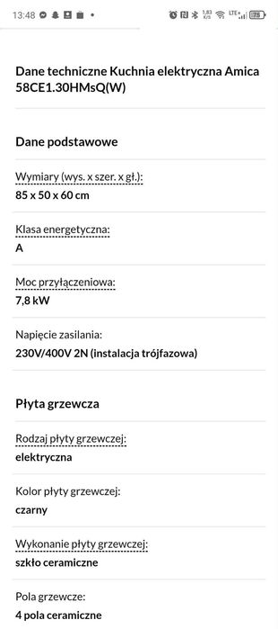 Kuchenka elektryczna Amica