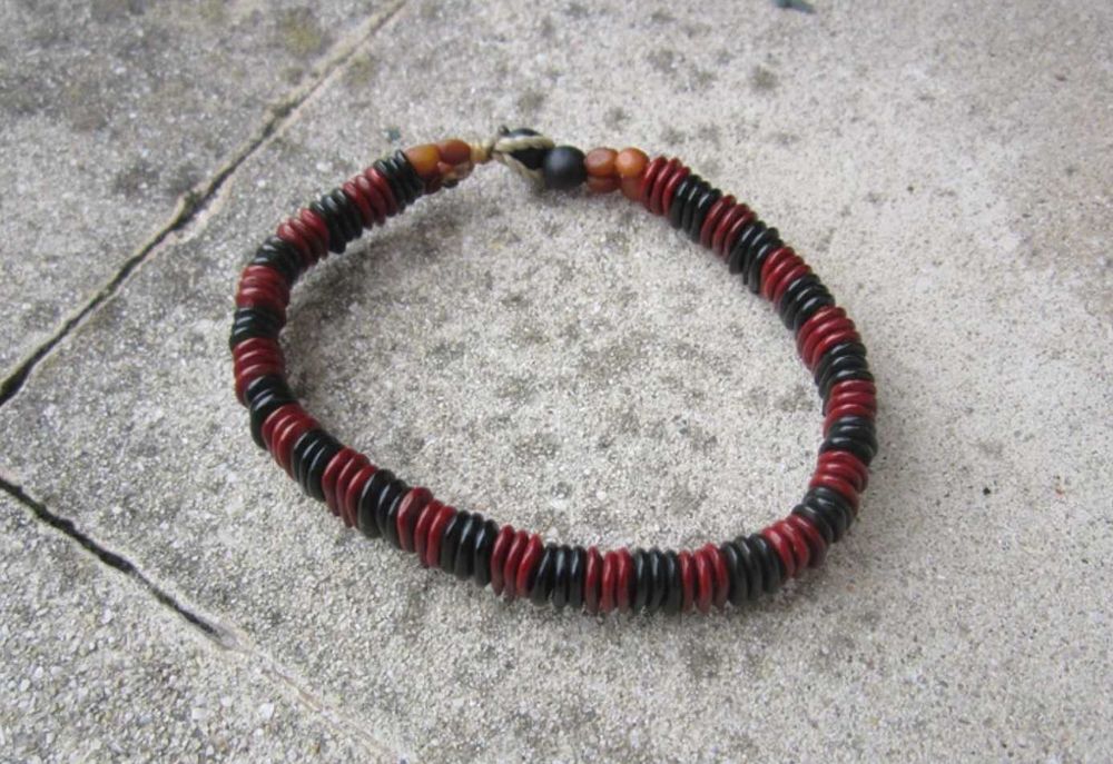 Pulseira de sementes 20 cm vermelha e preta Artesanal Índios Pataxós