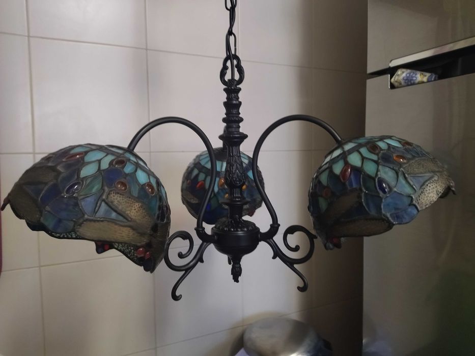 Candeeiro de tecto estilo TIFFANY, vitral antigo