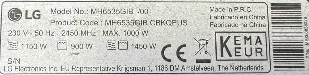 (PEÇAS) Microondas LG com Grill 23L 1150W